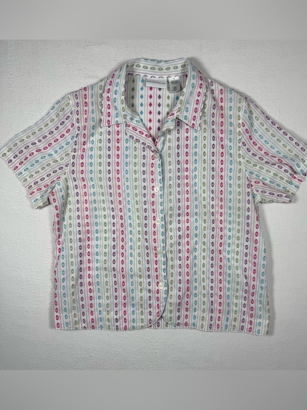 Alfred Dunner Multicolor Striped Short-Sleeve Button Top Cotton blend size 16
